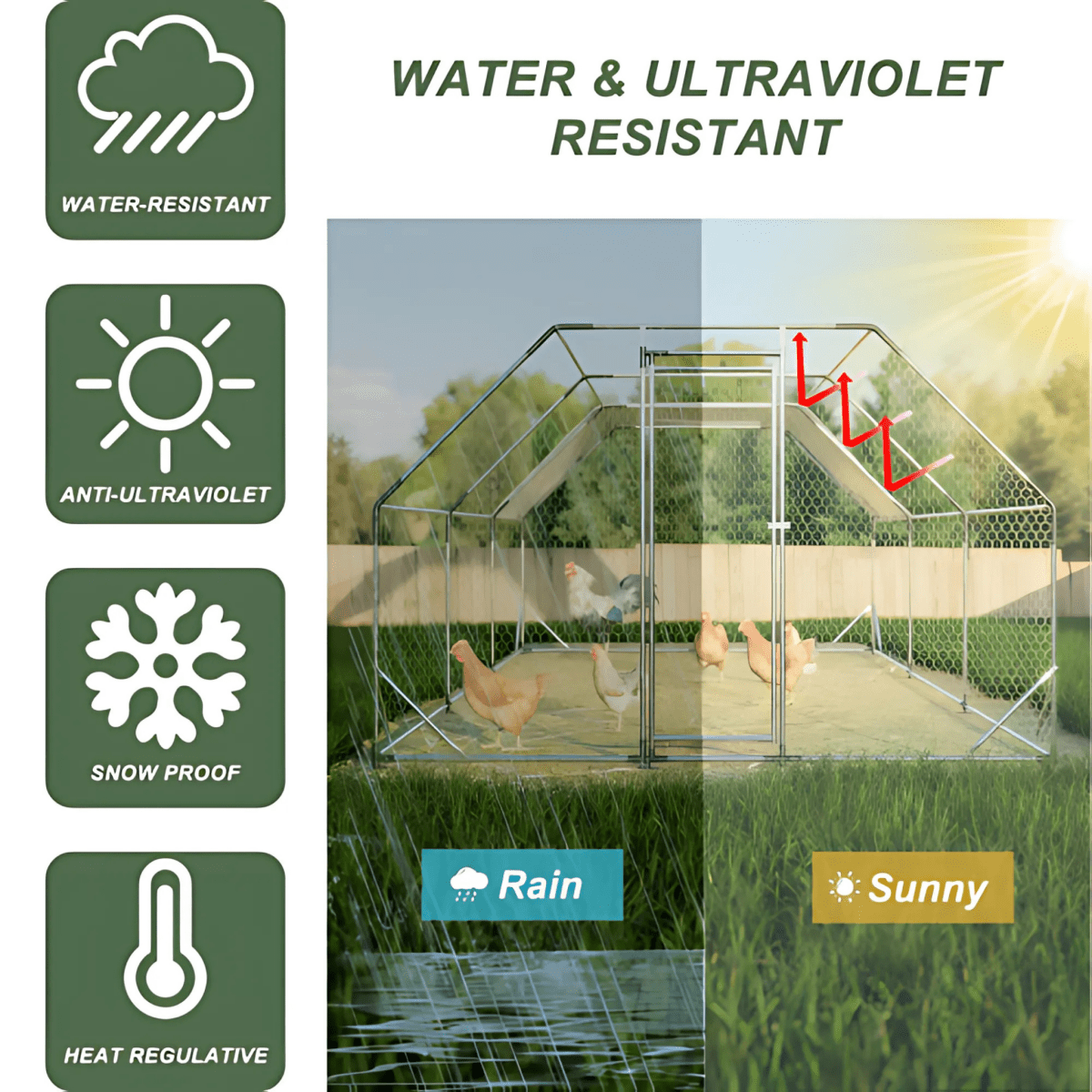 10x20 ft. Galvanized Large Metal Walk - In Chicken Coop - Durable Poultry Run with Waterproof Tarp, Secure Lockable Doors, and UV Protection - Small Pet Homes