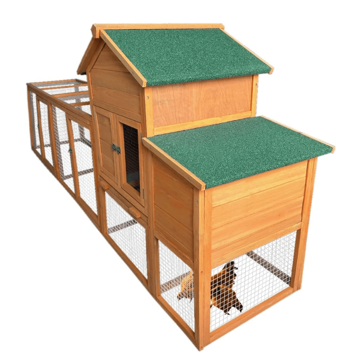 122” Large Wooden Chicken Coop with Run – Backyard Hen House with Pull - Out Tray & Asphalt Roof - Small Pet Homes