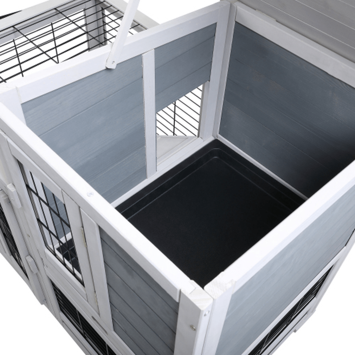 2 - Story Wooden Guinea Pig Hutch with Ventilated Fence, Removable Cleaning Tray & Skylight - Small Pet Homes