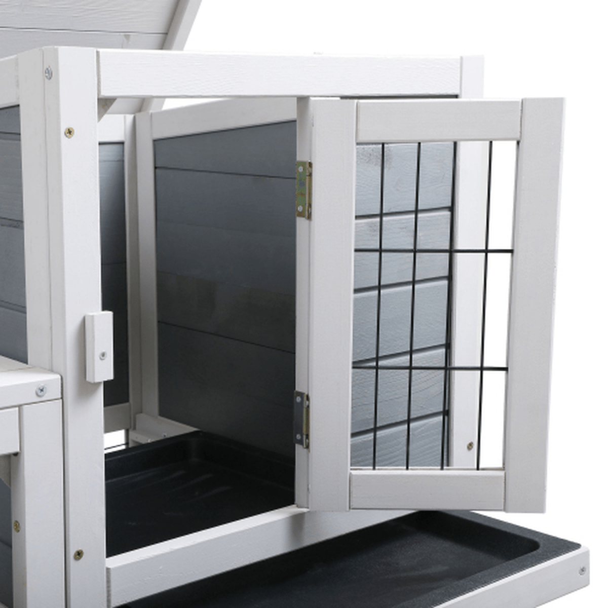 2 - Story Wooden Guinea Pig Hutch with Ventilated Fence, Removable Cleaning Tray & Skylight - Small Pet Homes