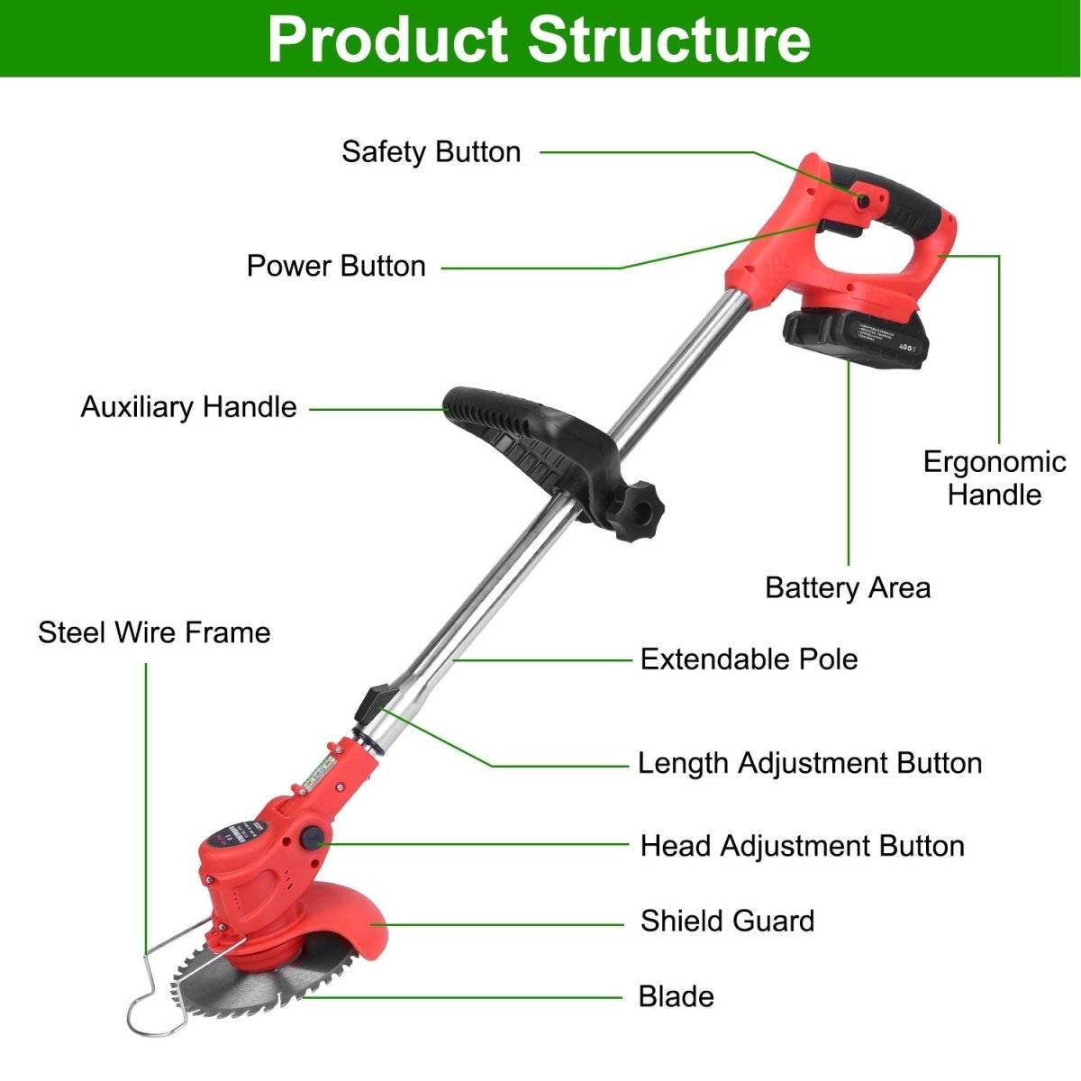 Adjustable Battery Operated Telescopic Weed Trimmer - Powerful Cordless Weed Eater - Small Pet Homes