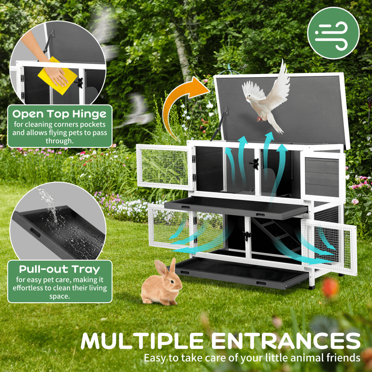 Compact 2 - Story Rabbit & Guinea Pig Hutch - Weather - Resistant and Easy to Clean - Small Pet Homes