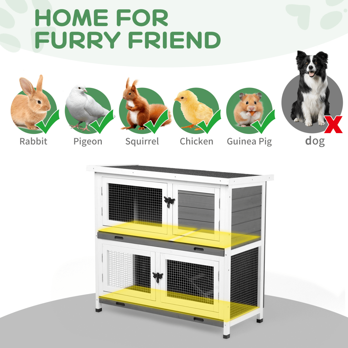 Compact 2 - Story Rabbit & Guinea Pig Hutch - Weather - Resistant and Easy to Clean - Small Pet Homes