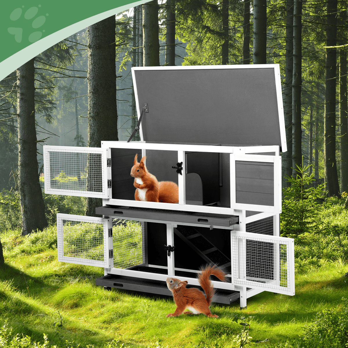 Compact 2 - Story Rabbit & Guinea Pig Hutch - Weather - Resistant and Easy to Clean - Small Pet Homes