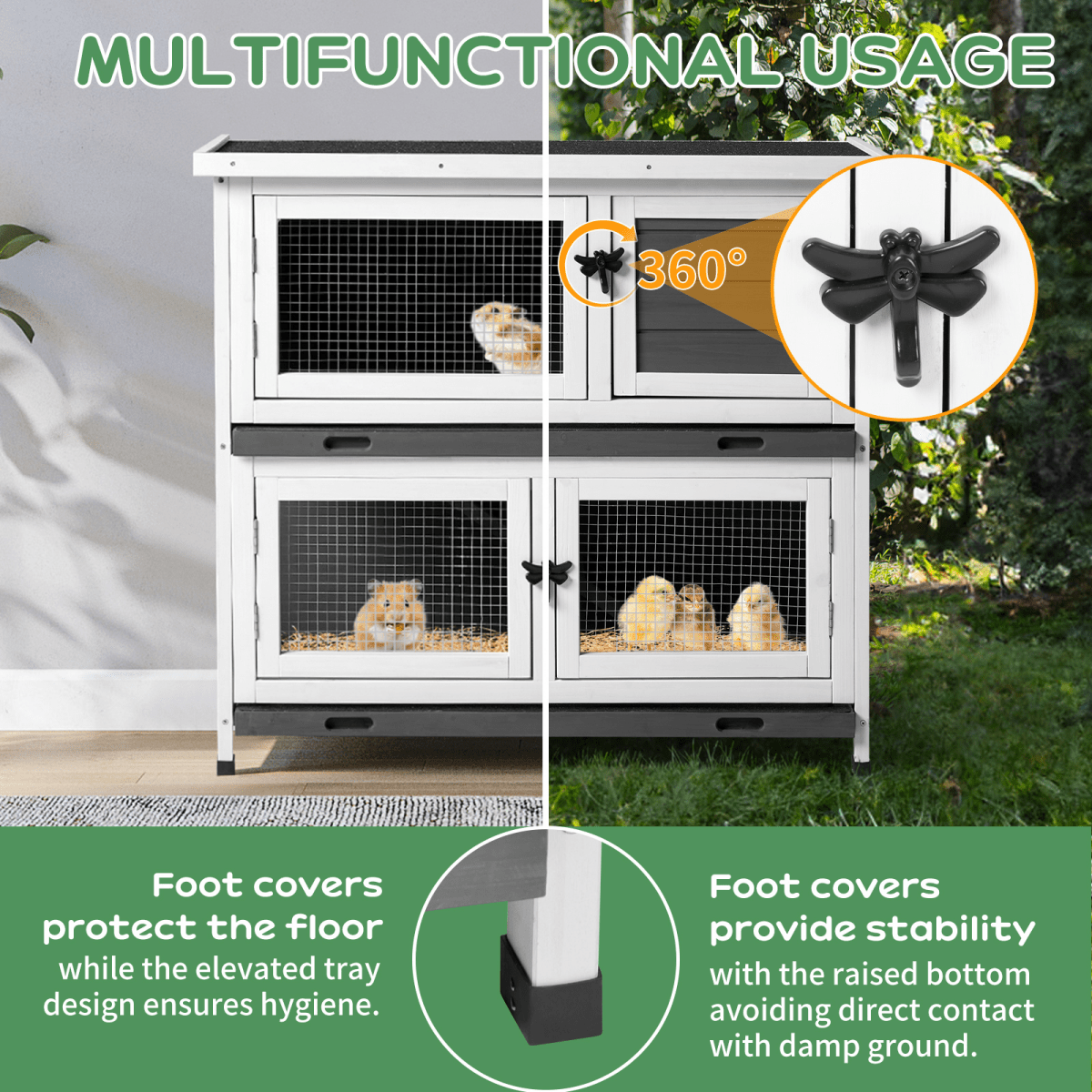 Compact 2 - Story Rabbit & Guinea Pig Hutch - Weather - Resistant and Easy to Clean - Small Pet Homes