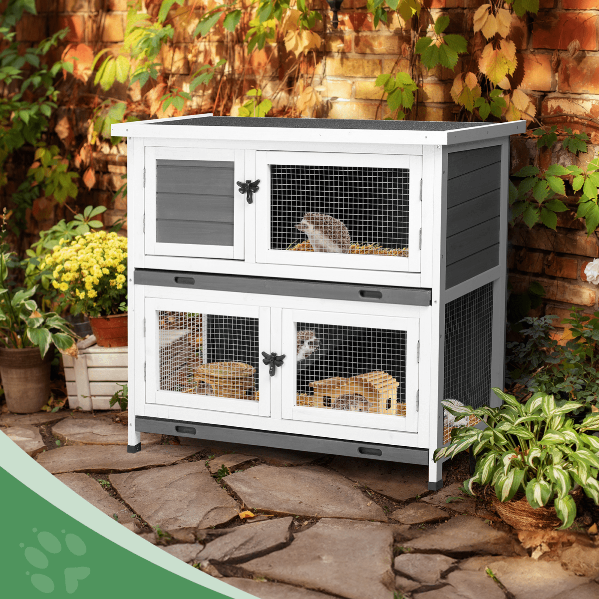 Compact 2 - Story Rabbit & Guinea Pig Hutch - Weather - Resistant and Easy to Clean - Small Pet Homes