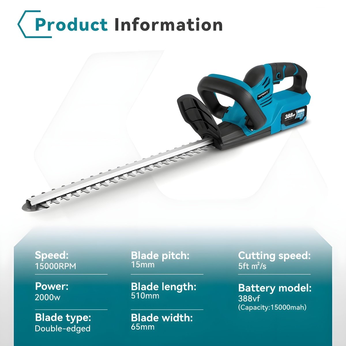 Cordless Hedge Trimmer (2000W) – Electric and Battery Operated – 510mm Blade, 18V Compatible - Small Pet Homes