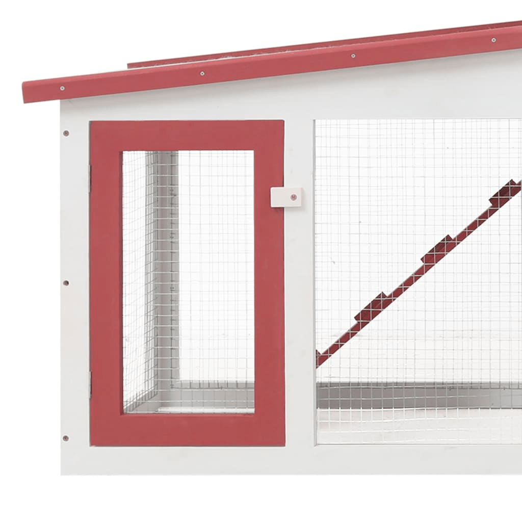 Deluxe 2 - Layer Wooden Rabbit Hutch - Spacious with Non - Slip Ramps, Removable Tray, Weatherproof Roof, Red & White - Small Pet Homes