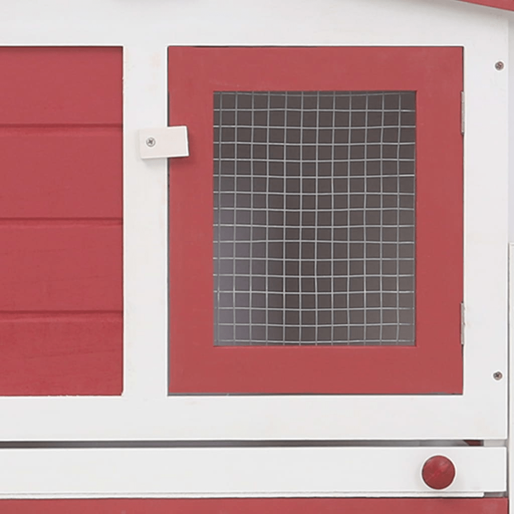Deluxe 2 - Layer Wooden Rabbit Hutch - Spacious with Non - Slip Ramps, Removable Tray, Weatherproof Roof, Red & White - Small Pet Homes
