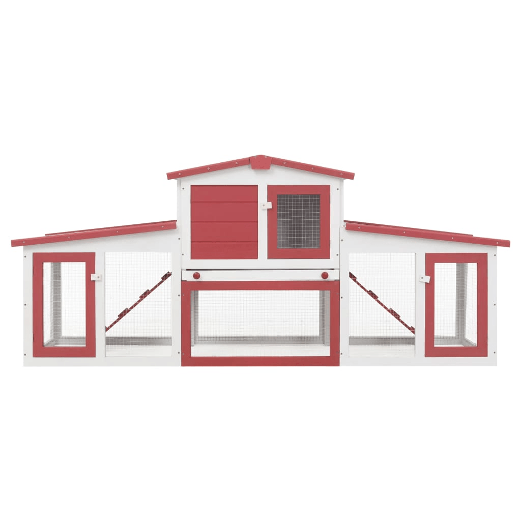 Deluxe 2 - Layer Wooden Rabbit Hutch - Spacious with Non - Slip Ramps, Removable Tray, Weatherproof Roof, Red & White - Small Pet Homes