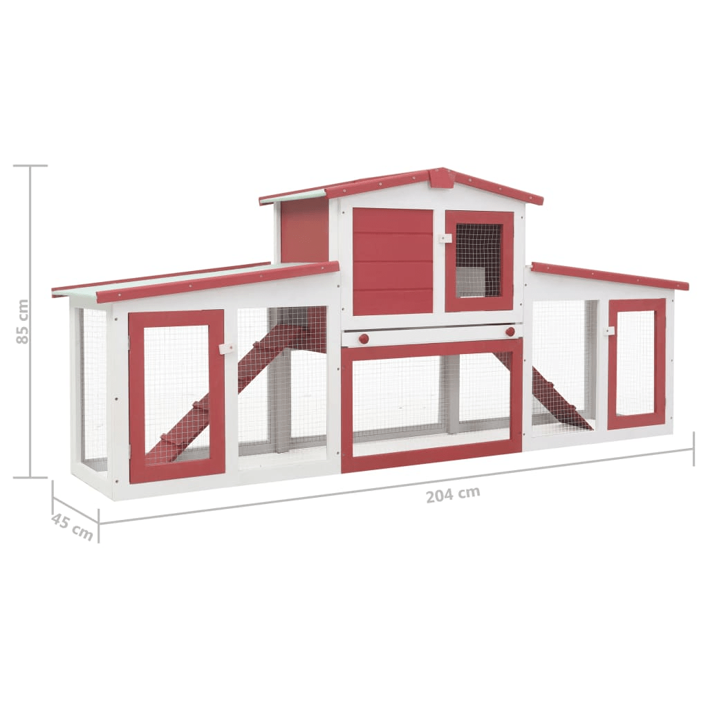 Deluxe 2 - Layer Wooden Rabbit Hutch - Spacious with Non - Slip Ramps, Removable Tray, Weatherproof Roof, Red & White - Small Pet Homes