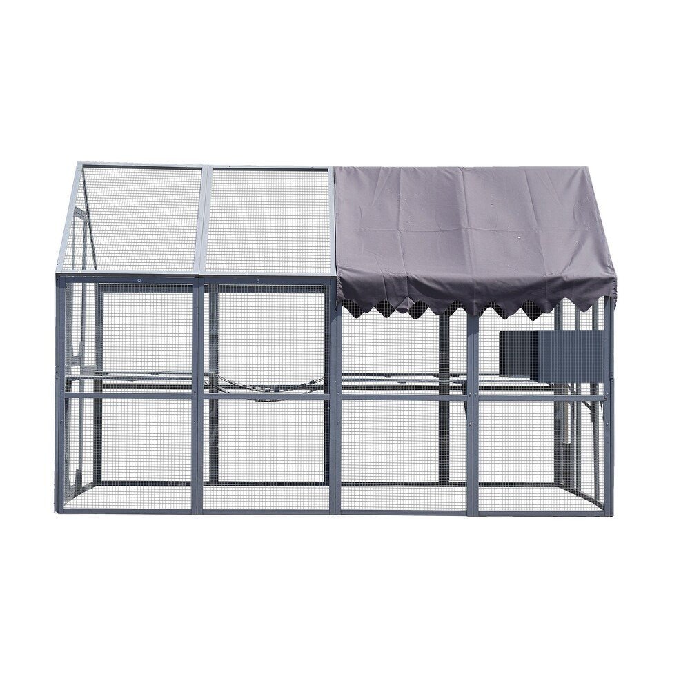 Extra Large 110” Outdoor Cat House Playpen - Cat Catio with Platform, Waterproof Roof, 2 Sleeping Rooms, and 7 Walkways, for Garden or Backyard - Small Pet Homes