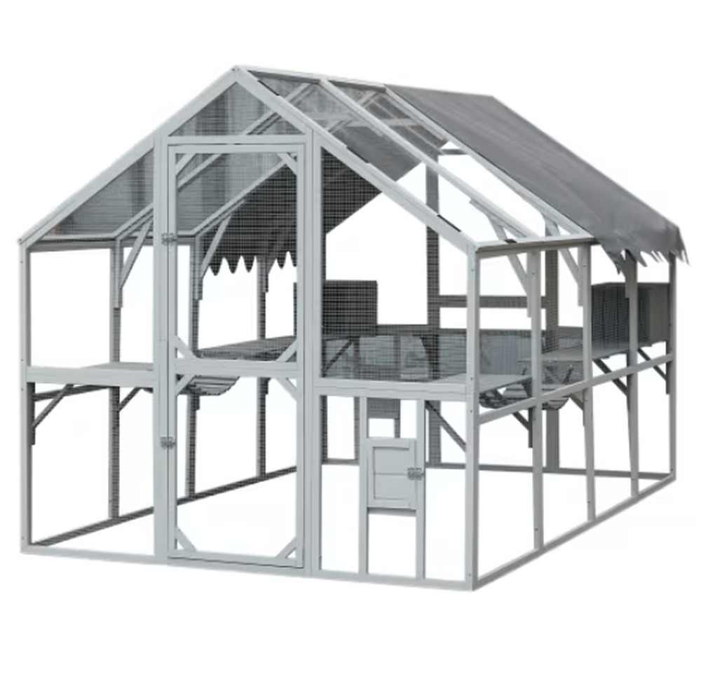 Extra Large 110” Outdoor Cat House Playpen - Cat Playpen with Platform, Waterproof Roof, 2 Sleeping Rooms, and 7 Walkways, for Garden or Backyard - Small Pet Homes