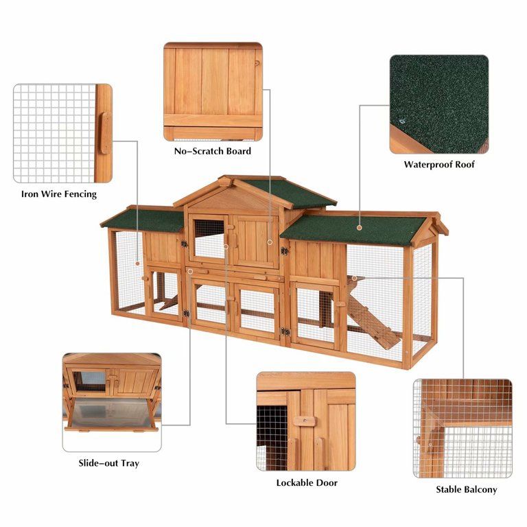 Extra Large 2 - Tier Outdoor Rabbit Hutch - Spacious, Waterproof with Detachable Runs - Small Pet Homes