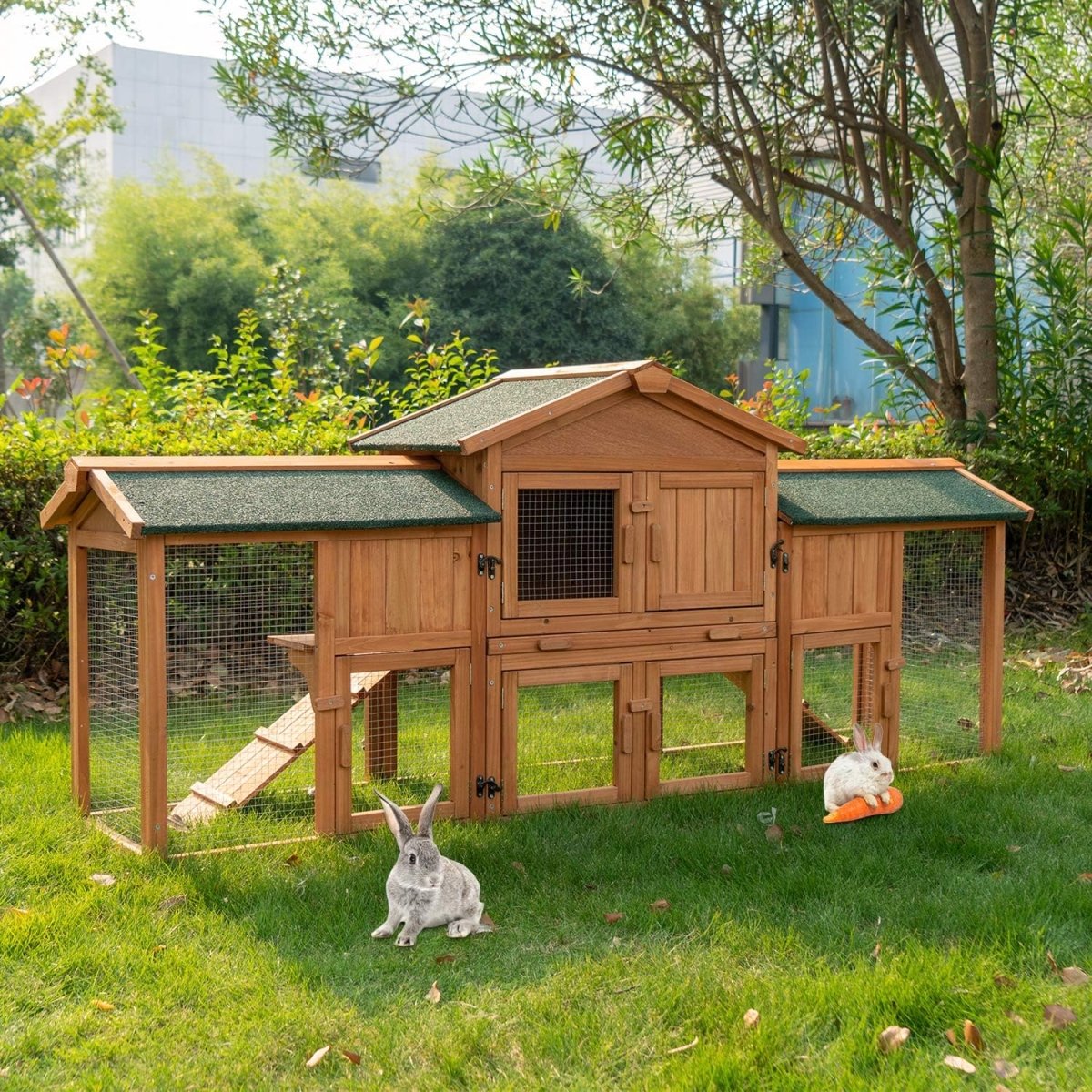 Extra Large 2 - Tier Outdoor Rabbit Hutch - Spacious, Waterproof with Detachable Runs - Small Pet Homes