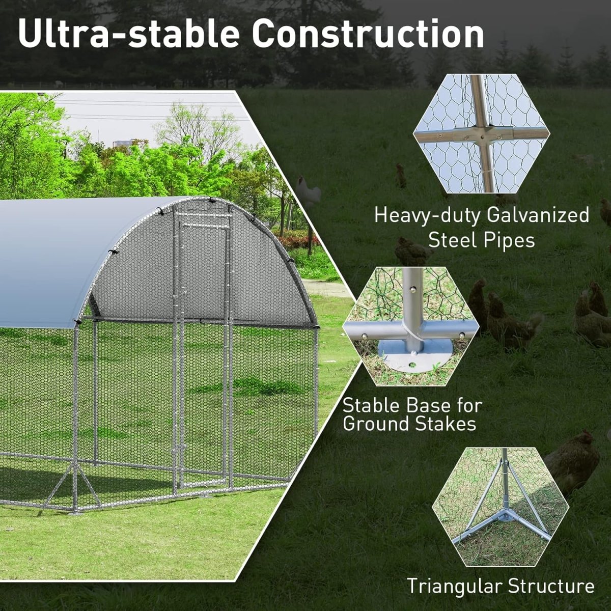 Extra Large Metal Chicken Coop Run with Waterproof Roof, Lockable & Durable Construction, XL Metal Coop - Small Pet Homes