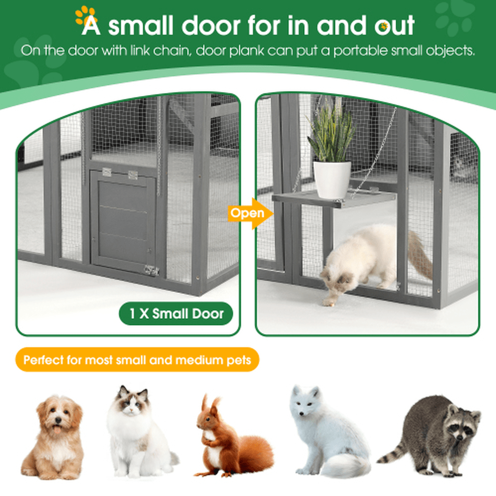 Extra - Large Outdoor Cat Enclosure - Wooden Cat House with Catwalks and Play Features - Small Pet Homes