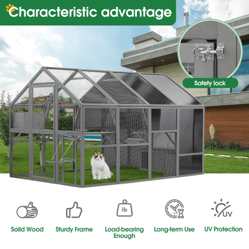 Extra - Large Outdoor Cat Enclosure - Wooden Cat House with Catwalks and Play Features - Small Pet Homes
