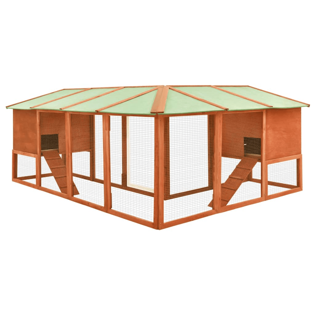 Extra Large Wooden Rabbit Hutch - Spacious, Weather - Resistant with Non - Slip Ramps in Caramel Wood - Small Pet Homes