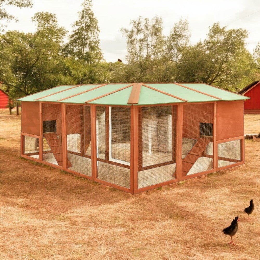 Extra Large Wooden Rabbit Hutch - Spacious, Weather - Resistant with Non - Slip Ramps in Caramel Wood - Small Pet Homes