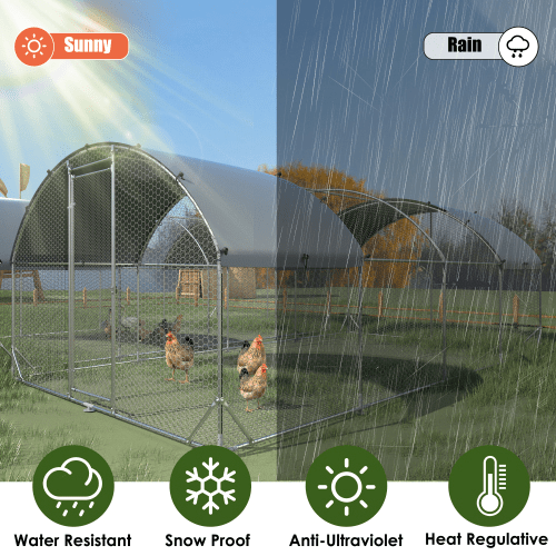 Large Metal Chicken Coop with Waterproof Roof, Lockable & Durable Construction, 258.2 sq ft - Small Pet Homes