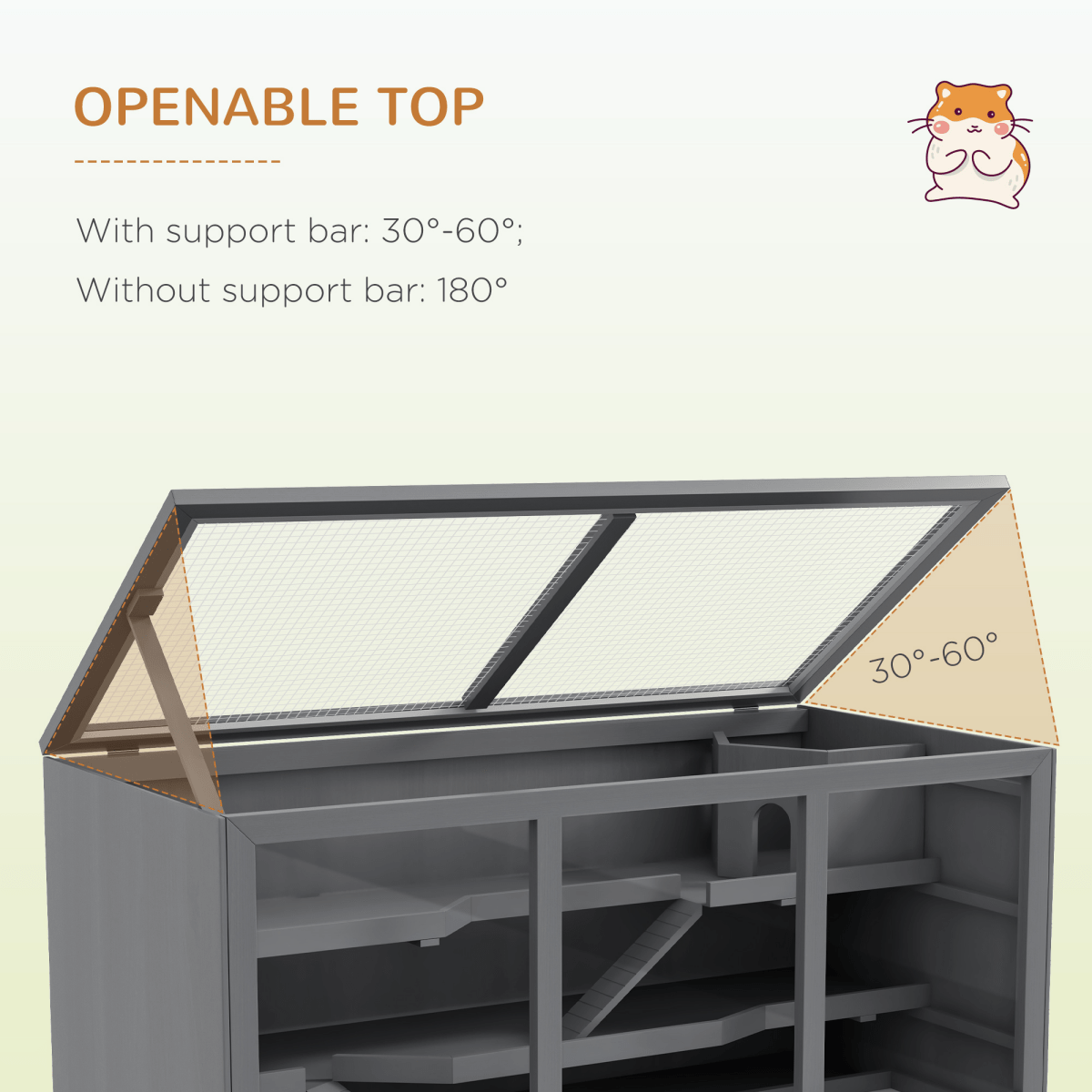 Oversized Wooden Hamster Cage with Open Roof, Cabin, and Ramp - Large Habitat for Hamsters and Small Animals - Small Pet Homes