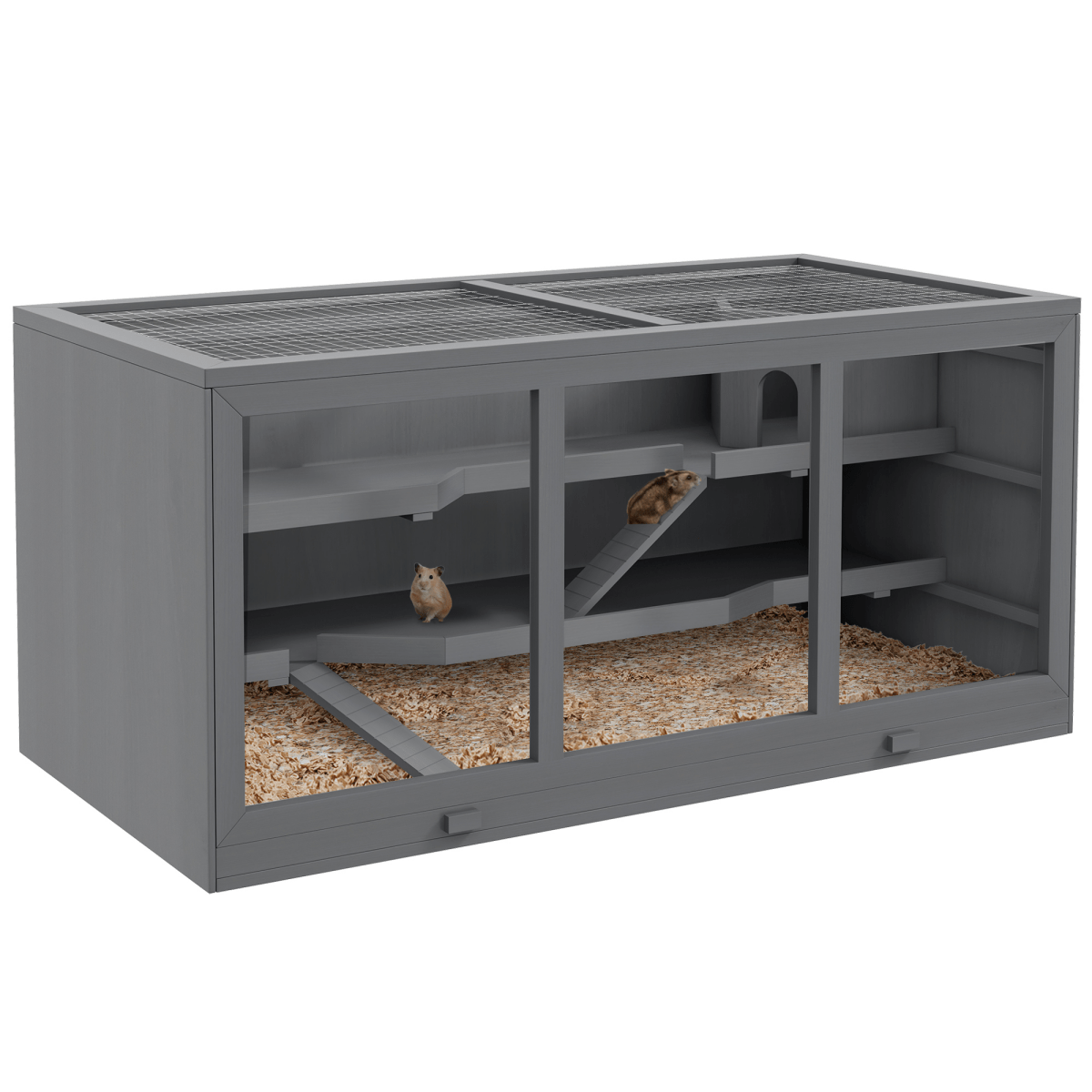 Oversized Wooden Hamster Cage with Open Roof, Cabin, and Ramp - Large Habitat for Hamsters and Small Animals - Small Pet Homes