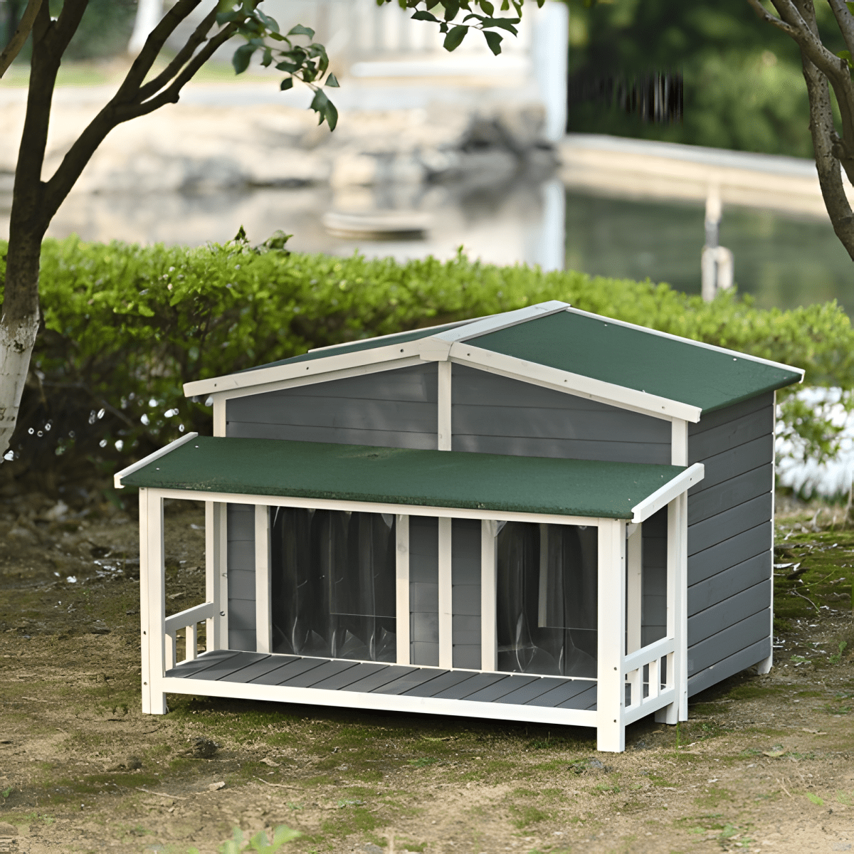 Spacious Wooden Dog House with Porch - Sturdy, Weather - Resistant for Medium Dogs - Small Pet Homes