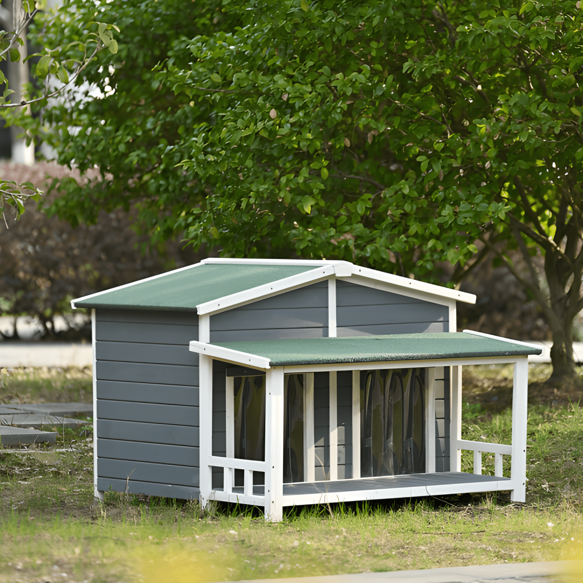 Spacious Wooden Dog House with Porch - Sturdy, Weather - Resistant for Medium Dogs - Small Pet Homes
