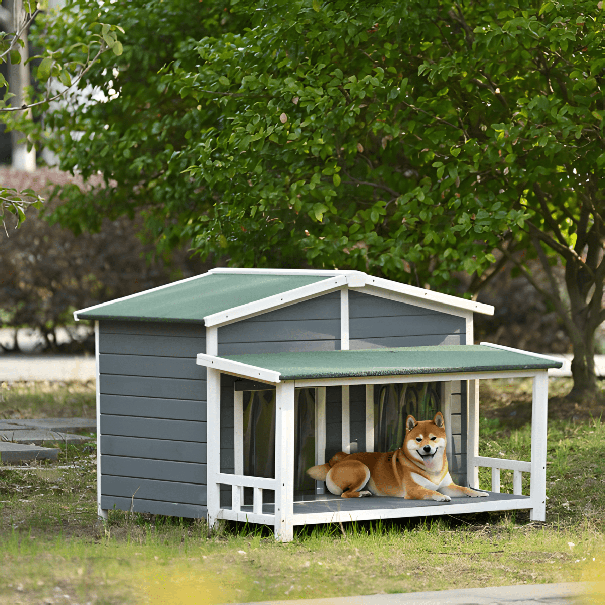 Spacious Wooden Dog House with Porch - Sturdy, Weather - Resistant for Medium Dogs - Small Pet Homes