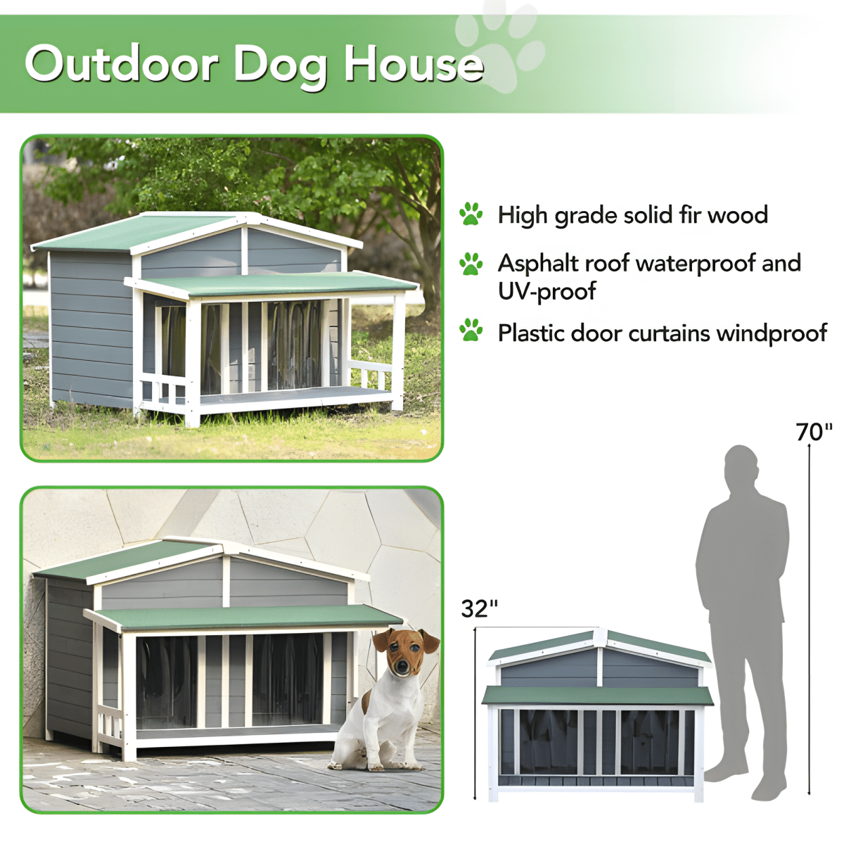 Spacious Wooden Dog House with Porch - Sturdy, Weather - Resistant for Medium Dogs - Small Pet Homes