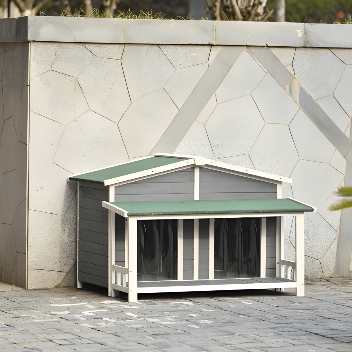 Spacious Wooden Dog House with Porch - Sturdy, Weather - Resistant for Medium Dogs - Small Pet Homes