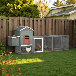 118" Extra - Large Gray Outdoor Chicken Coop with Enclosed Run and Nesting Box - Small Pet Homes