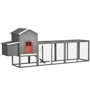 118" Extra - Large Gray Outdoor Chicken Coop with Enclosed Run and Nesting Box - Small Pet Homes