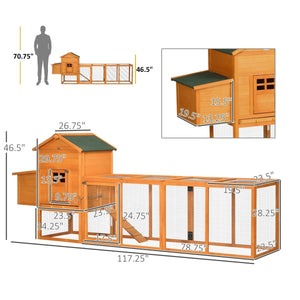 118” Large Chicken Coop with Run and Nesting Box, Outdoor Hen House for 2–4 Chickens - Small Pet Homes