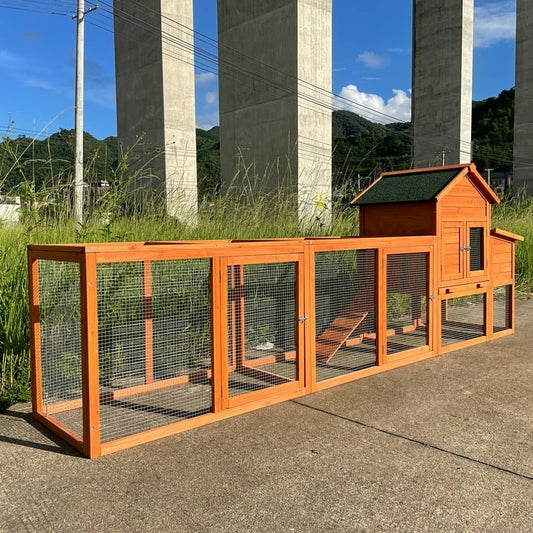 122” Large Wooden Chicken Coop with Run – Backyard Hen House with Pull - Out Tray & Asphalt Roof - Small Pet Homes