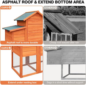 122” Large Wooden Chicken Coop with Run – Backyard Hen House with Pull - Out Tray & Asphalt Roof - Small Pet Homes