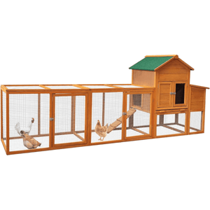 122” Large Wooden Chicken Coop with Run – Backyard Hen House with Pull - Out Tray & Asphalt Roof - Small Pet Homes