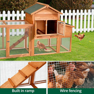 122” Large Wooden Chicken Coop with Run – Backyard Hen House with Pull - Out Tray & Asphalt Roof - Small Pet Homes