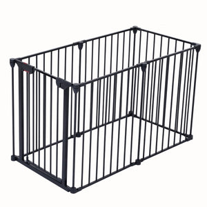 150" Adjustable 6 - Panel Metal Safety Gate – Play Yard, Baby Gate, Pet Fence & Fireplace Barrier with Walk - Through Door - Small Pet Homes