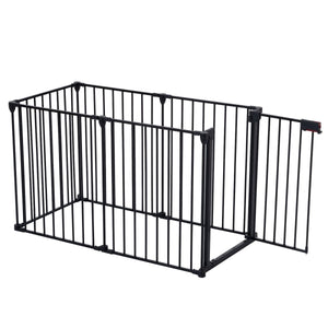 150" Adjustable 6 - Panel Metal Safety Gate – Play Yard, Baby Gate, Pet Fence & Fireplace Barrier with Walk - Through Door - Small Pet Homes