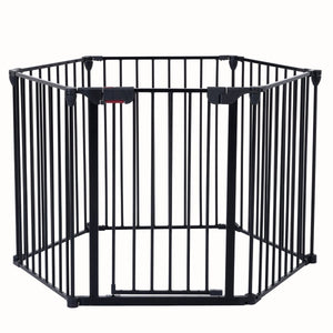 150" Adjustable 6 - Panel Metal Safety Gate – Play Yard, Baby Gate, Pet Fence & Fireplace Barrier with Walk - Through Door - Small Pet Homes