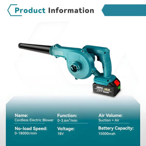 2 - in - 1 Cordless Electric Leaf & Dust Blower / Vacuum – 18V/21V Battery Powered - Small Pet Homes