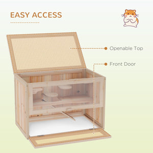 2 - Level Hamster Cage – Small Animal Habitat with Openable Top, Front Door, Shelf & Ramp for Guinea Pigs, Chinchillas, Mice & Rats - Small Pet Homes