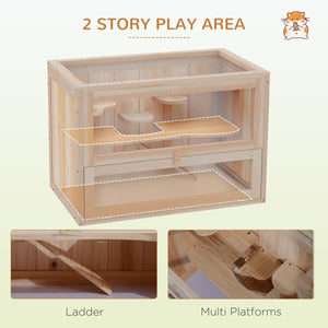 2 - Level Hamster Cage – Small Animal Habitat with Openable Top, Front Door, Shelf & Ramp for Guinea Pigs, Chinchillas, Mice & Rats - Small Pet Homes