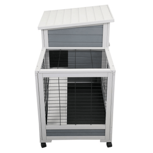 2 - Story Wooden Guinea Pig Hutch with Ventilated Fence, Removable Cleaning Tray & Skylight - Small Pet Homes