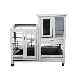 2 - Story Wooden Guinea Pig Hutch with Ventilated Fence, Removable Cleaning Tray & Skylight - Small Pet Homes