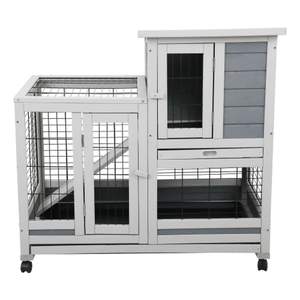 2 - Story Wooden Guinea Pig Hutch with Ventilated Fence, Removable Cleaning Tray & Skylight - Small Pet Homes
