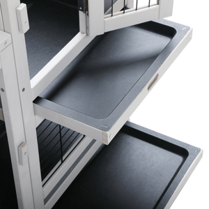 2 - Story Wooden Guinea Pig Hutch with Ventilated Fence, Removable Cleaning Tray & Skylight - Small Pet Homes