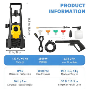 2000PSI Electric Portable Pressure Washer – Car & Outdoor Cleaning Tool - Small Pet Homes